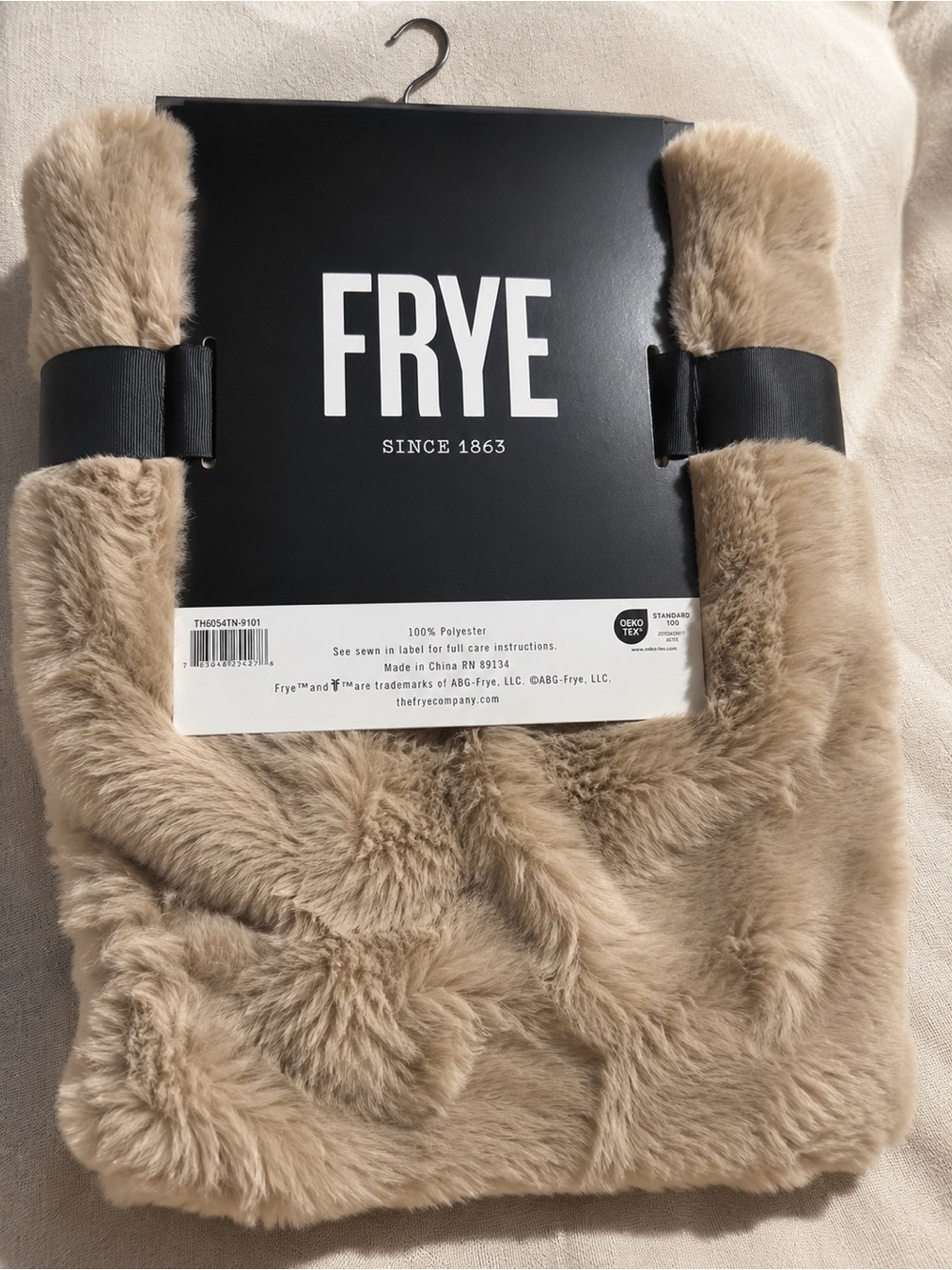 FRYE Faux Fur Throw Blanket Beige Taupe NWT Plush cozy home decor